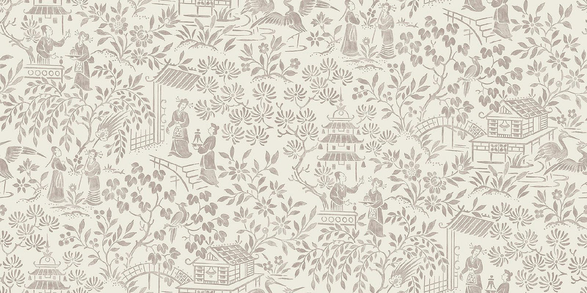 Oriental Garden Wallpaper in Cream & Brown, Cocolea Natty & Polly, , ,