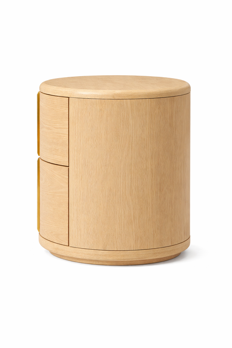 Gasolina Light Oak Veneer Round Bedside Table | Contemporary Designer Nightstand