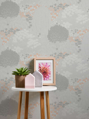 Weeping Tree wallpaper in Grey by Natty & Polly, full pattern view
