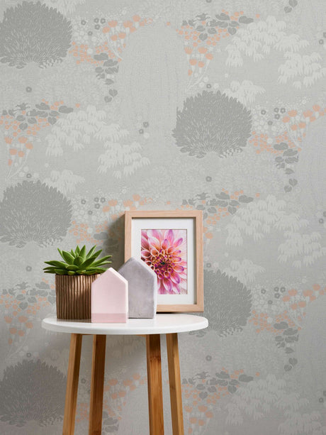 Weeping Tree wallpaper in Grey by Natty & Polly, full pattern view
