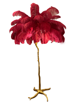 Ostro Genuine Ostrich Feather Brass Floor Lamp, Cocolea, , ,
