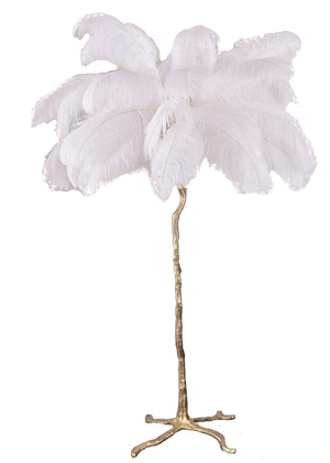 Ostro Genuine Ostrich Feather Brass Floor Lamp, Cocolea, , ,