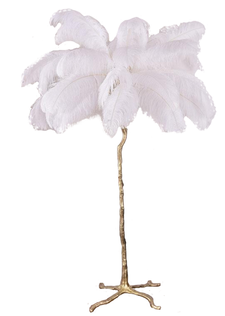 Ostro Genuine Ostrich Feather Brass Floor Lamp, Cocolea, , ,