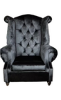 Ethan Grand Chesterfield Wingback Armchair – Black Velvet with Stud Detailing, Cocolea, , ,