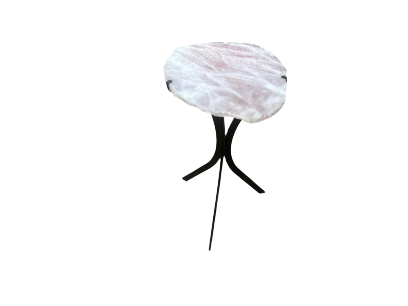 Hyalos Pink Quartz Side Table – Wild Cut Brazilian Stone on Wrought Iron Frame