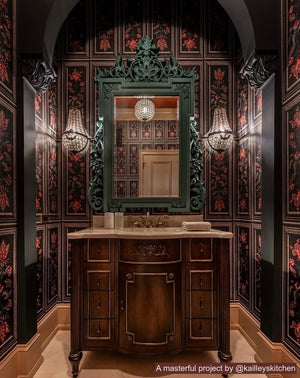 Tyrolean Panel wallpaper in Black Multi by Natty & Polly, styled in an interior