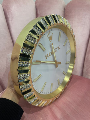 Gold Polished Minimalist Decorative Wall Clock | 35cm Quartz – Luxury Logo Style - customisable with or without Genuine Swarovski Crystal, Cocolea, , ,