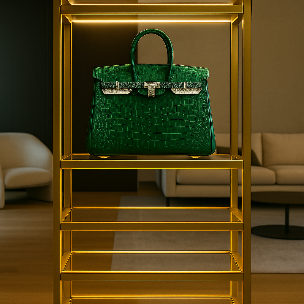 Emerald Green Birkin 40 Brass & Swarovski Handbag Sculpture, Cocolea, , ,
