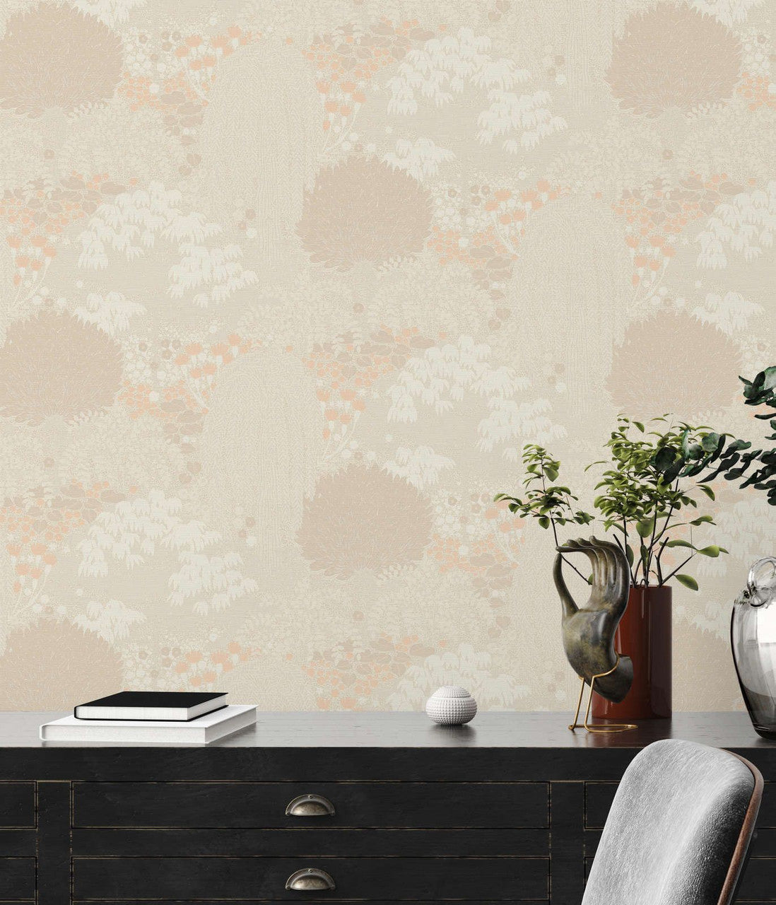 Weeping Tree wallpaper in Cream by Natty & Polly, full pattern view