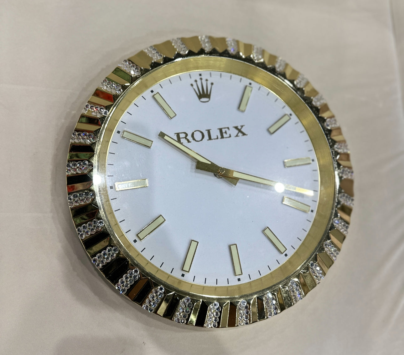 Gold Polished Minimalist Decorative Wall Clock | 35cm Quartz – Luxury Logo Style - customisable with or without Genuine Swarovski Crystal, Cocolea, , ,