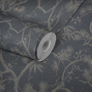 Mio wallpaper in Black by Natty & Polly, full pattern view