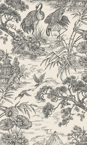 Natoru wallpaper in Cream / Charcoal by Natty & Polly, full pattern view