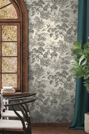 Natoru wallpaper in Cream / Charcoal by Natty & Polly, full pattern view