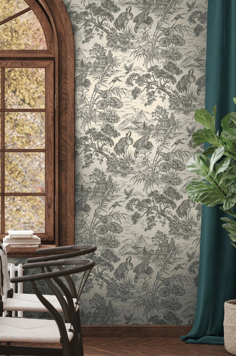 Natoru Wallpaper, Cocolea Natty & Polly, Cream / Charcoal, Per roll (53 cm × 10 m),