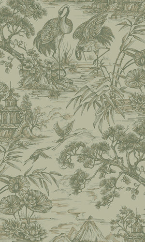 Natoru wallpaper in Sage by Natty & Polly, full pattern view