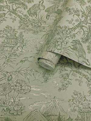 Natoru wallpaper in Sage by Natty & Polly, full pattern view