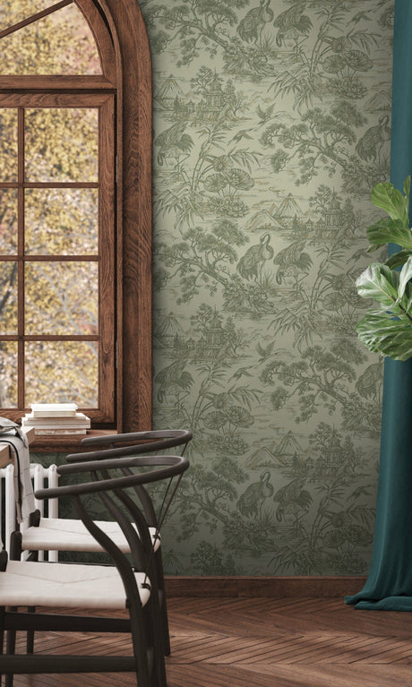 Natoru Wallpaper, Cocolea Natty & Polly, Sage, Per roll (53 cm × 10 m),