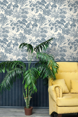 Natoru wallpaper in Navy / Cream by Natty & Polly, full pattern view