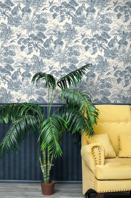 Natoru Wallpaper, Cocolea Natty & Polly, Navy / Cream, Per roll (53 cm × 10 m),
