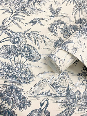 Natoru wallpaper in Navy / Cream by Natty & Polly, full pattern view