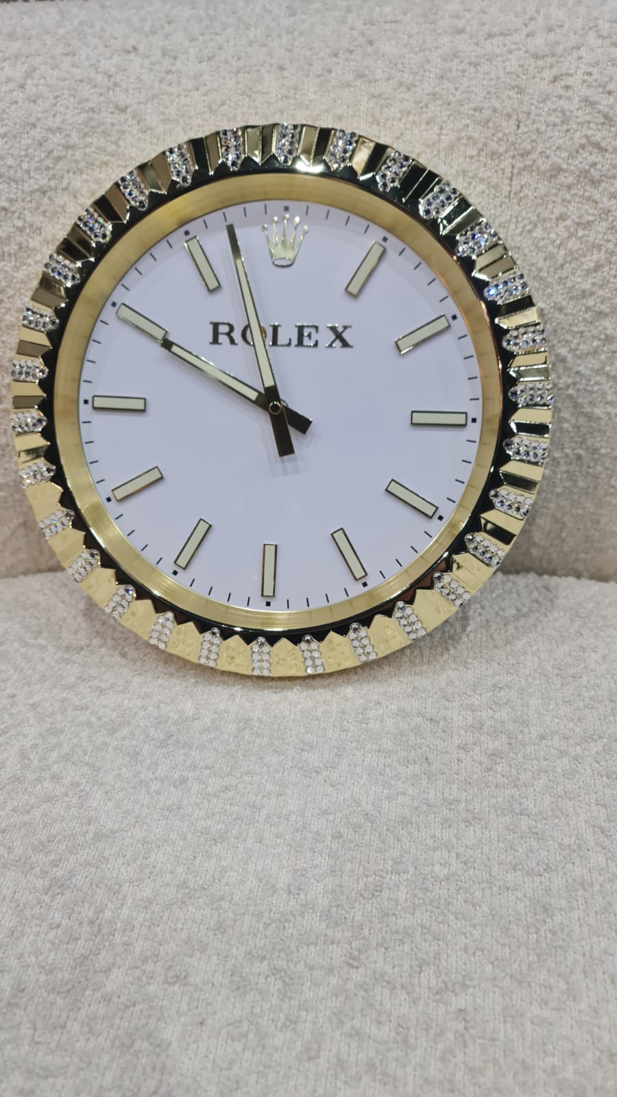 Gold Polished Minimalist Decorative Wall Clock | 35cm Quartz – Luxury Logo Style - customisable with or without Genuine Swarovski Crystal, Cocolea, , ,