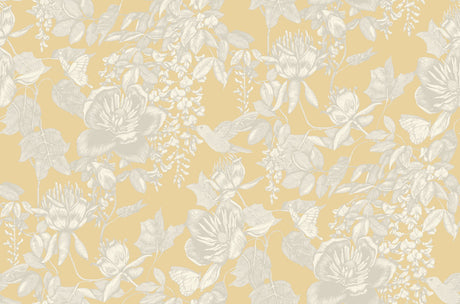 Tivoli wallpaper in Soft Yellow / Pale Grey by Natty & Polly, styled in an interior