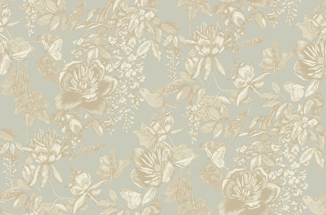 Tivoli wallpaper in Old Olive / Gold by Natty & Polly, styled in an interior