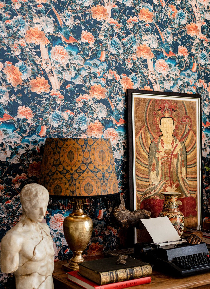 A Manchurian Night Wallpaper in Blue, Cocolea Natty & Polly, Per roll (52 cm × 9 m), ,