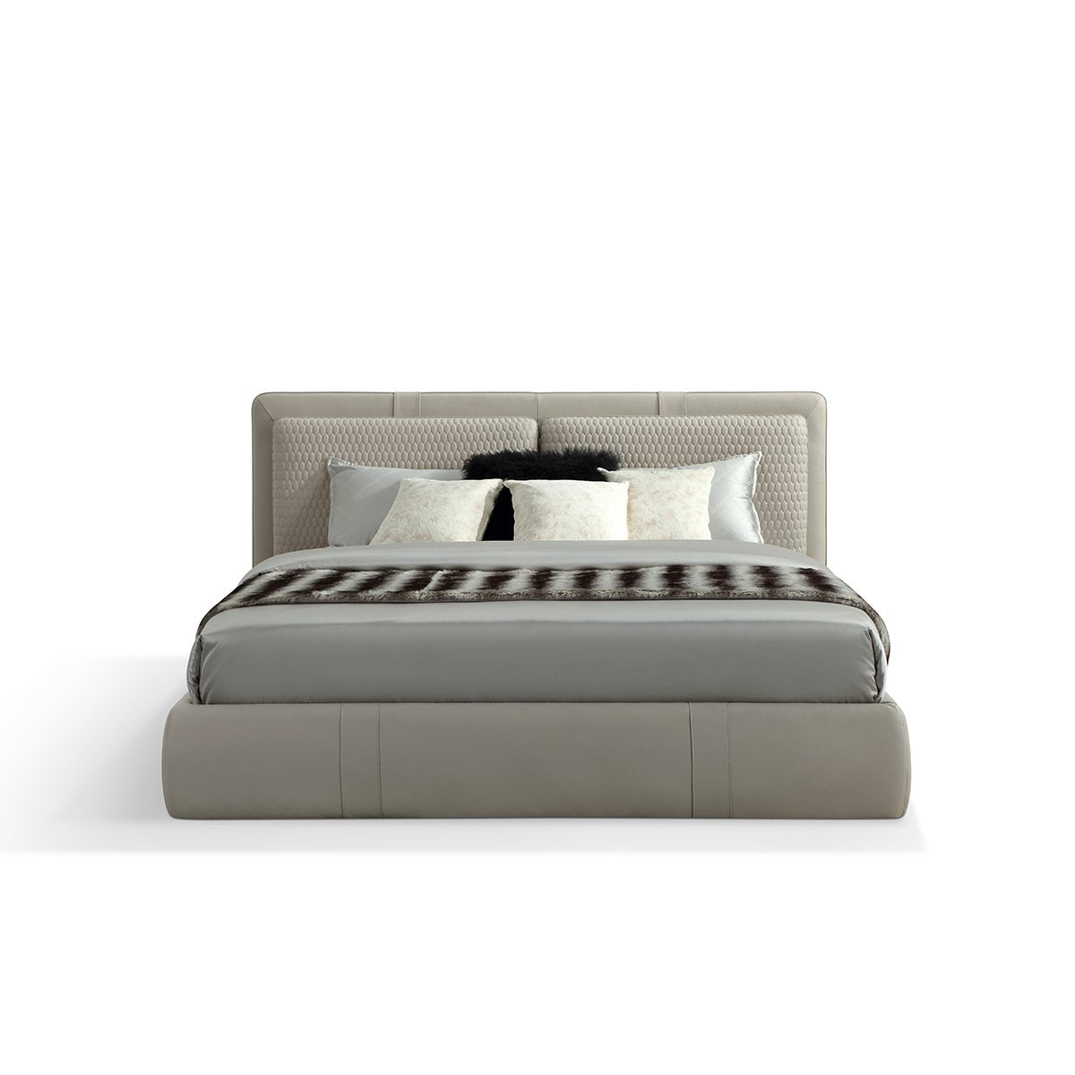 Maison Debrah Lysoria leather upholstered bed with hexagonal stitched headboard — view 2