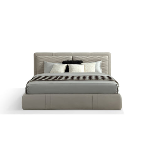 Maison Debrah Lysoria leather upholstered bed with hexagonal stitched headboard — view 2