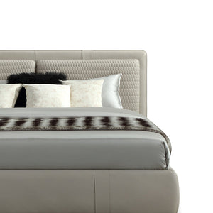 Maison Debrah Lysoria leather upholstered bed with hexagonal stitched headboard — view 3