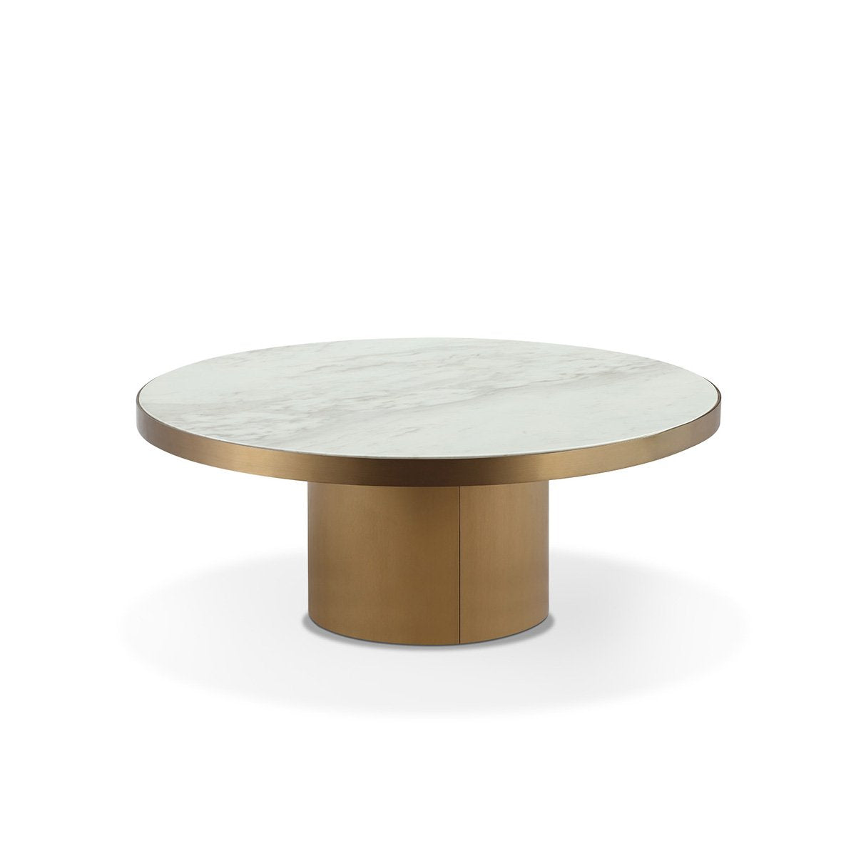 Maison Debrah Montauk round Jazz white marble coffee table on brushed brass base