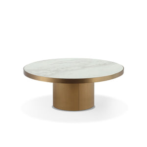 Maison Debrah Montauk round Jazz white marble coffee table on brushed brass base