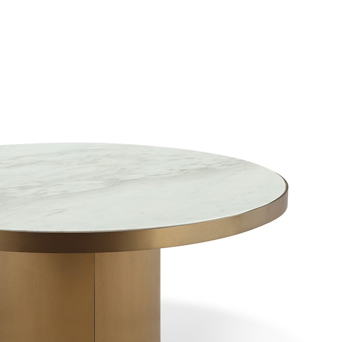 Maison Debrah Montauk round Jazz white marble coffee table on brushed brass base — view 2