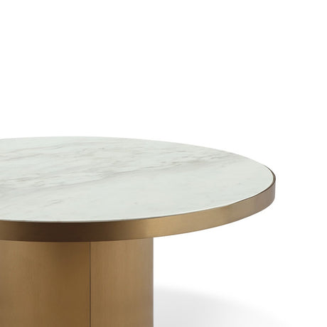 Maison Debrah Montauk round Jazz white marble coffee table on brushed brass base — view 2