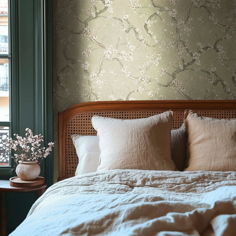 Trailing Cherry Tree Wallpaper, Cocolea Natty & Polly, Cream / Green, Per roll (53 cm × 10 m),