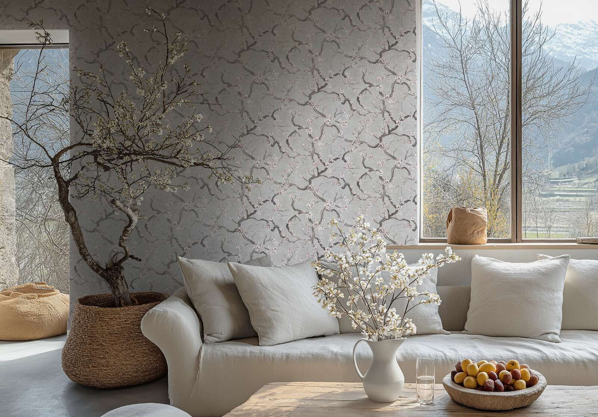 Trailing Cherry Tree Wallpaper, Cocolea Natty & Polly, Pink / Grey, Per roll (53 cm × 10 m),