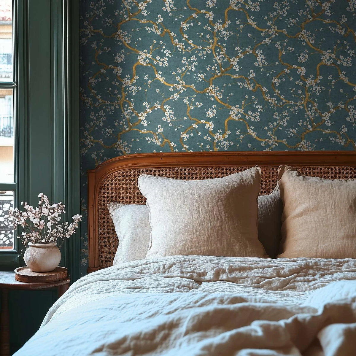 Trailing Cherry Tree Wallpaper, Cocolea Natty & Polly, Blue, Per roll (53 cm × 10 m),