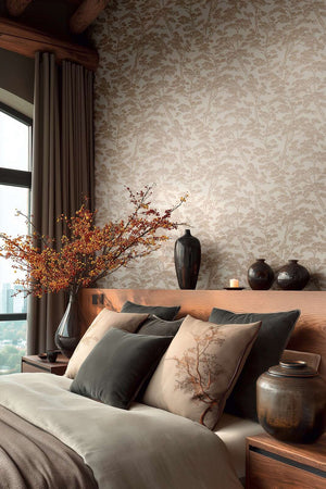 Rococo wallpaper in Taupe / White by Natty & Polly, full pattern view