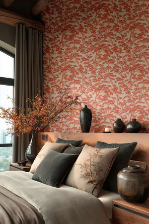 Rococo wallpaper in Coral / Sand by Natty & Polly, full pattern view