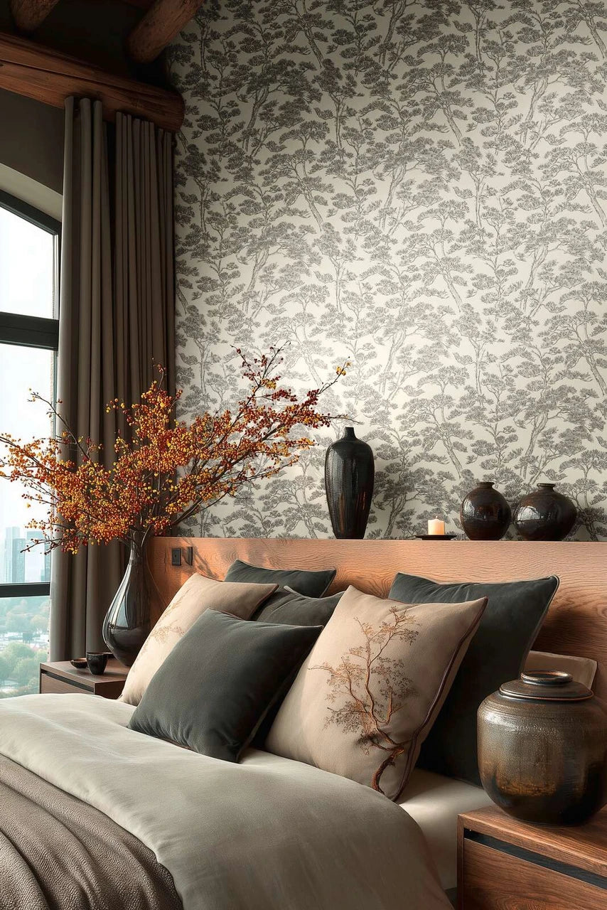 Rococo wallpaper in Black / White by Natty & Polly, full pattern view