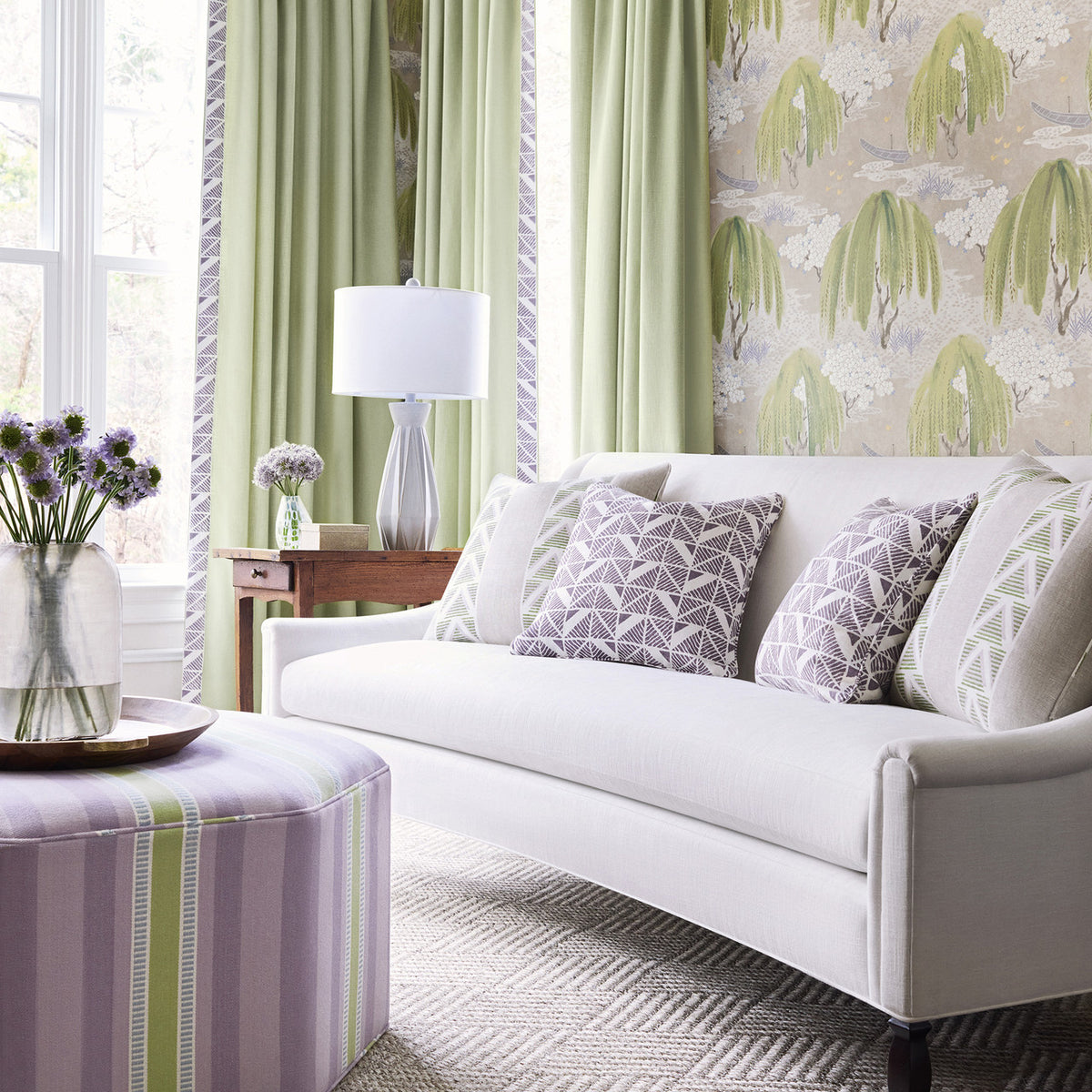 Willow Tree wallpaper in Beige by Natty & Polly, styled in an interior