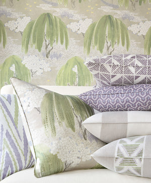 Willow Tree wallpaper in Beige by Natty & Polly, styled in an interior