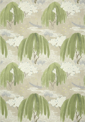 Willow Tree wallpaper in Beige by Natty & Polly, close-up of the pattern and texture
