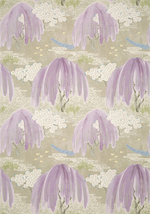 Willow Tree wallpaper in Lavender by Natty & Polly, close-up of the pattern and texture