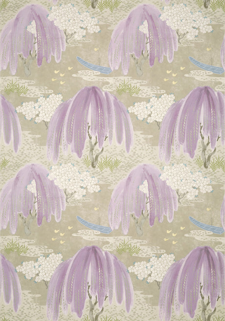 Willow Tree wallpaper in Lavender by Natty & Polly, close-up of the pattern and texture