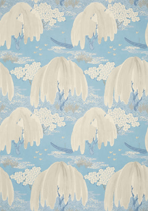 Willow Tree wallpaper in Soft Blue by Natty & Polly, close-up of the pattern and texture