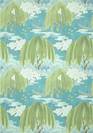 Willow Tree wallpaper in Turquoise by Natty & Polly, close-up of the pattern and texture