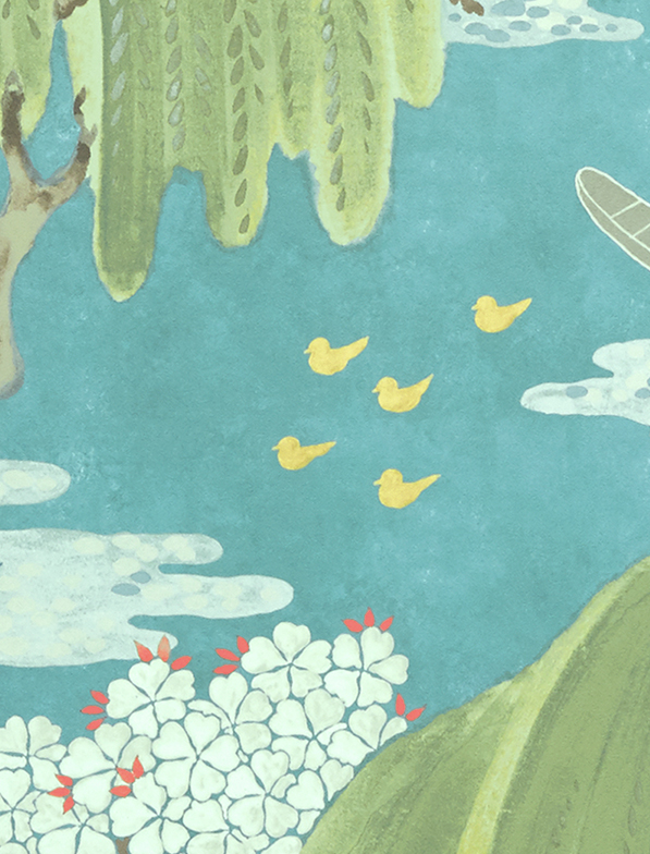 Willow Tree wallpaper in Turquoise by Natty & Polly, full pattern view
