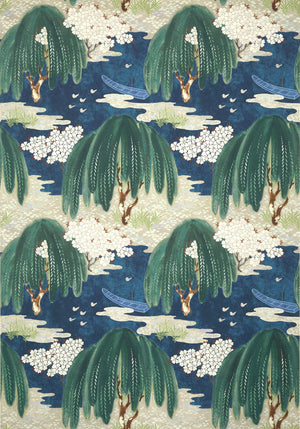 Willow Tree wallpaper in Navy by Natty & Polly, close-up of the pattern and texture